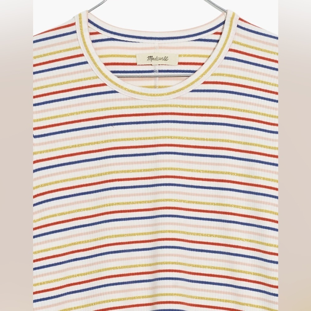 Madewell Long-Sleeve Baby Tee in Shimmer Stripe - Size S - Picture 4 of 6